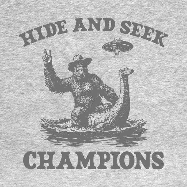 Hide And Seek Ufo Tshirt, Retro Bigfoot Shirt, Bigfoot Riding Dinosaur Shirt, Space Alien by Justin green